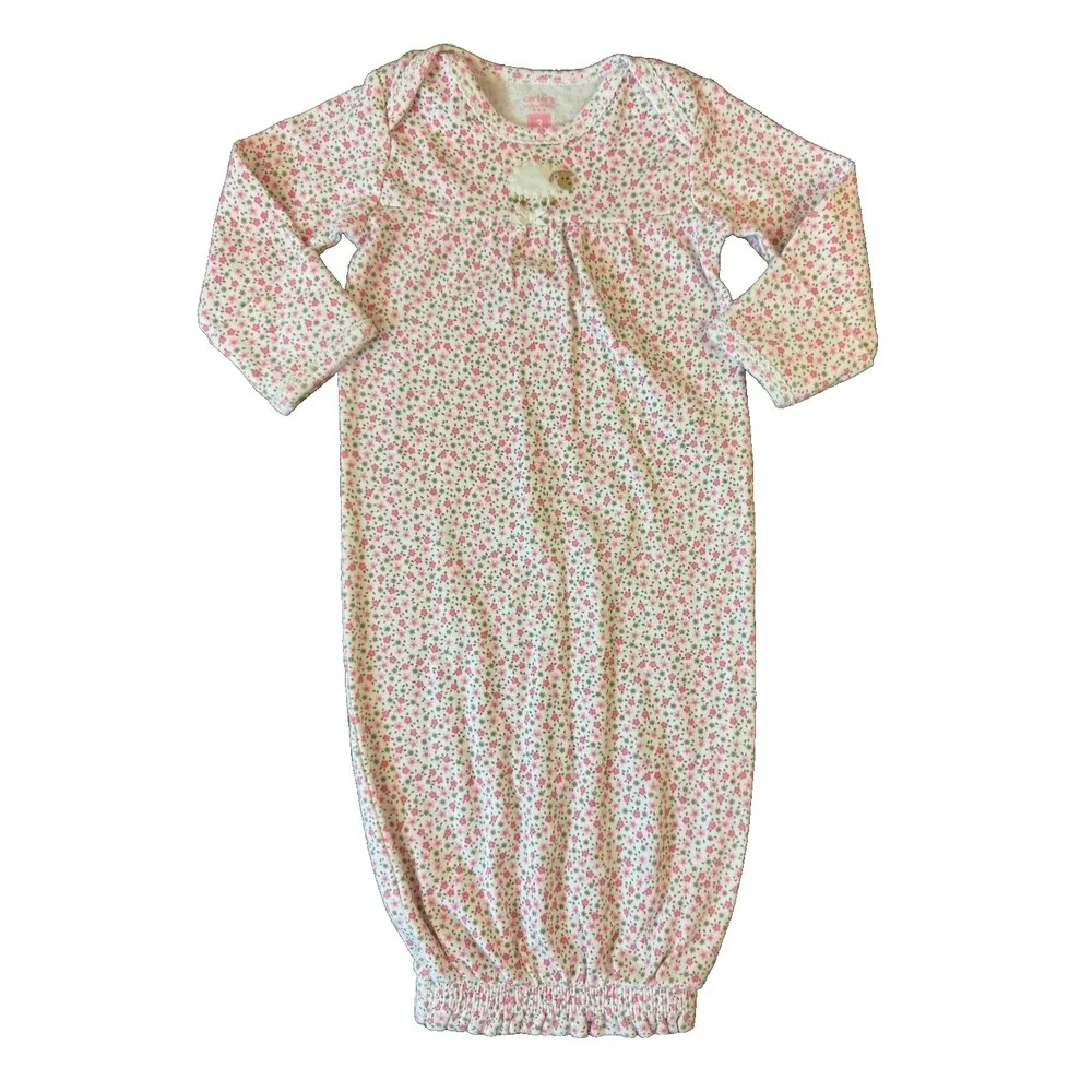 Vintage Carters Baby Girl Sleep Gown 3 Months Floral Sheep Lamb Pink Outfit